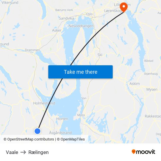 Vaale to Rælingen map