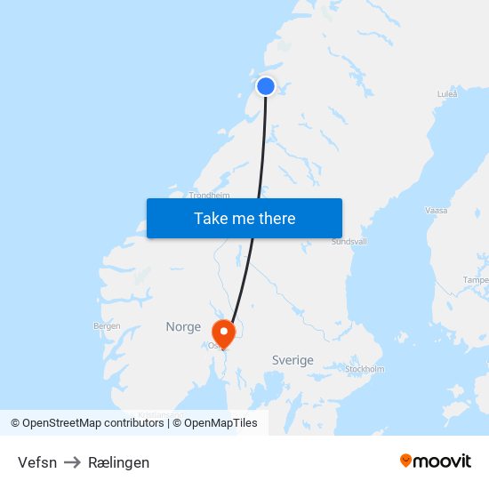 Vefsn to Rælingen map