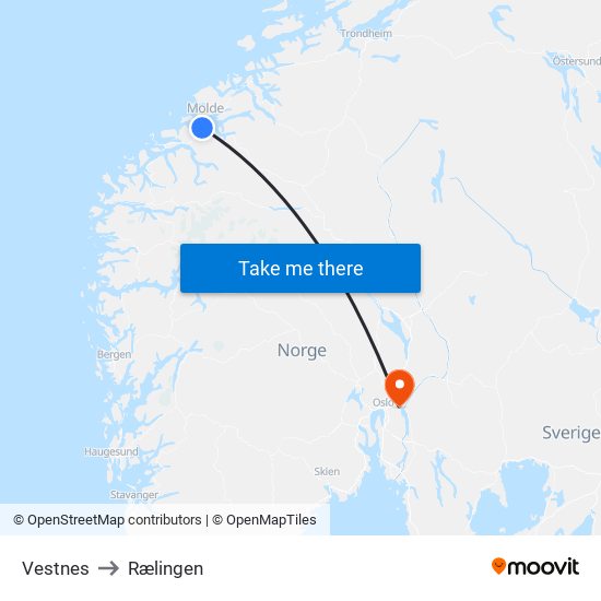 Vestnes to Rælingen map