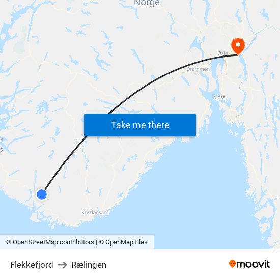 Flekkefjord to Rælingen map