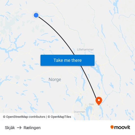 Skjåk to Rælingen map