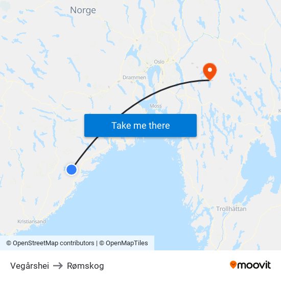 Vegårshei to Rømskog map