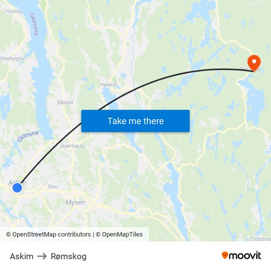 Askim to Rømskog map