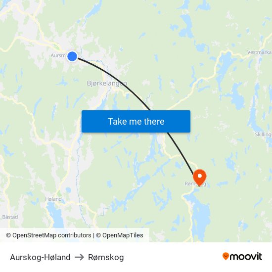 Aurskog-Høland to Rømskog map