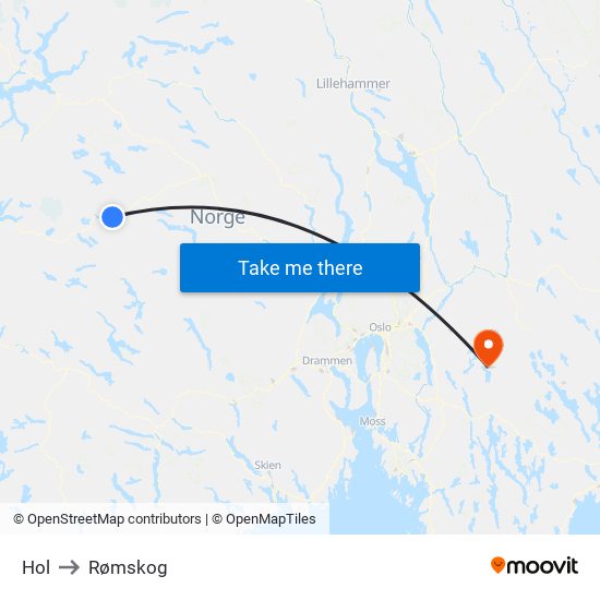 Hol to Rømskog map