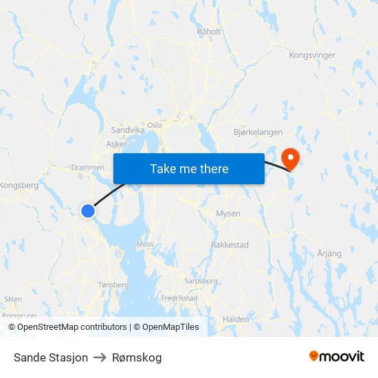 Sande Stasjon to Rømskog map