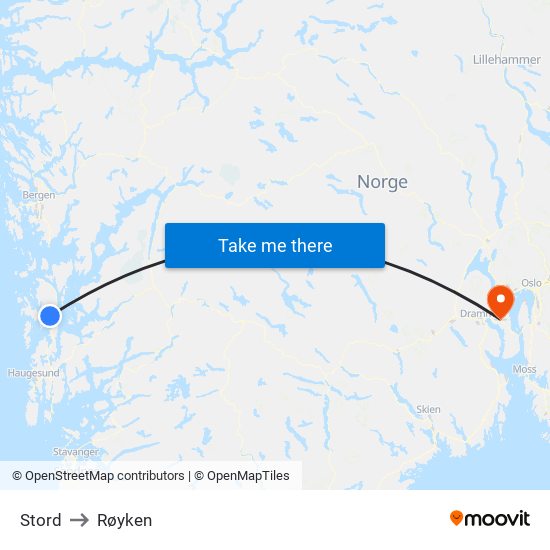 Stord to Røyken map