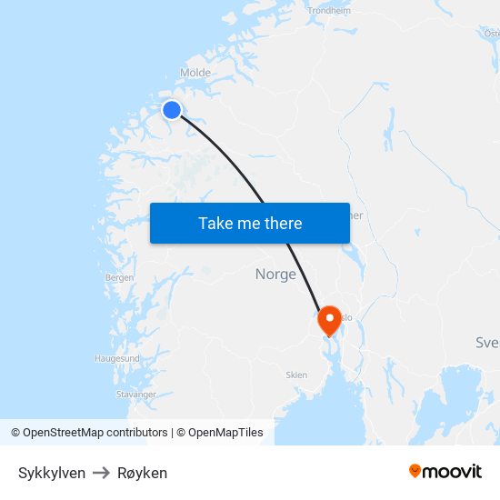 Sykkylven to Røyken map