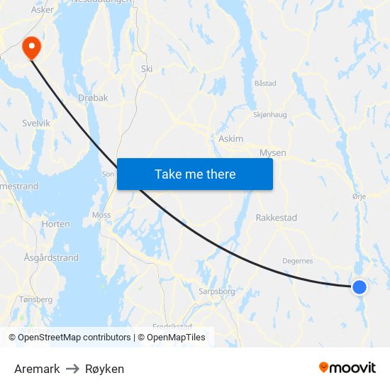 Aremark to Røyken map