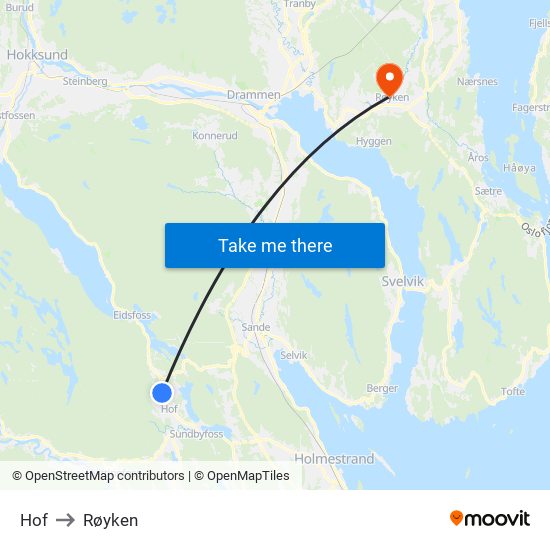Hof to Røyken map