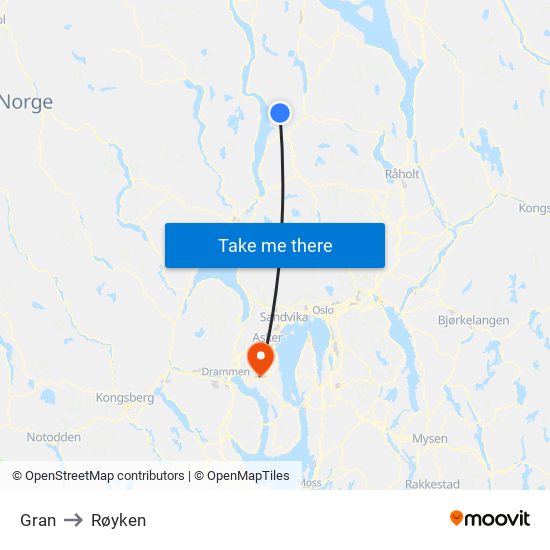 Gran to Røyken map