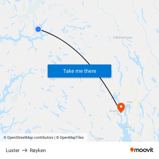 Luster to Røyken map