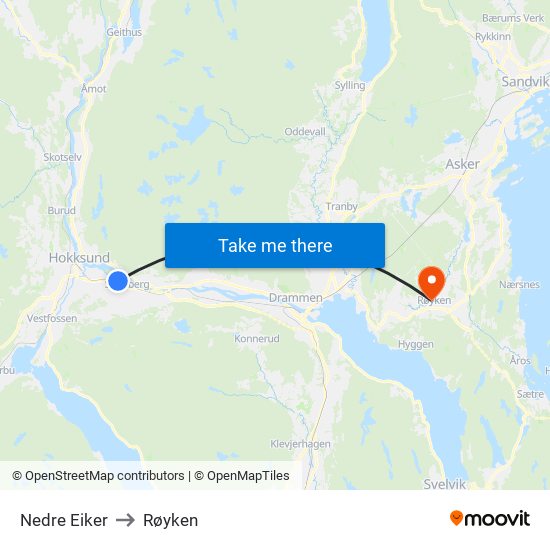 Nedre Eiker to Røyken map