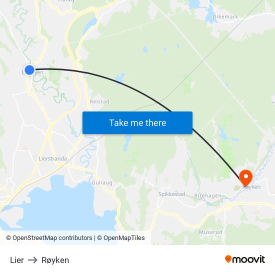 Lier to Røyken map