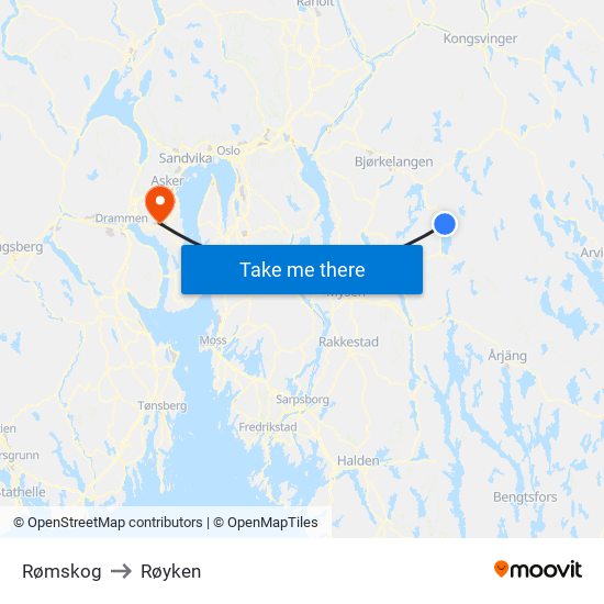 Rømskog to Røyken map