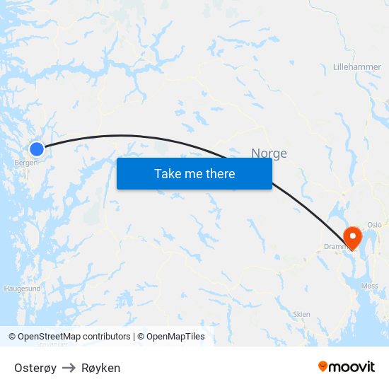 Osterøy to Røyken map