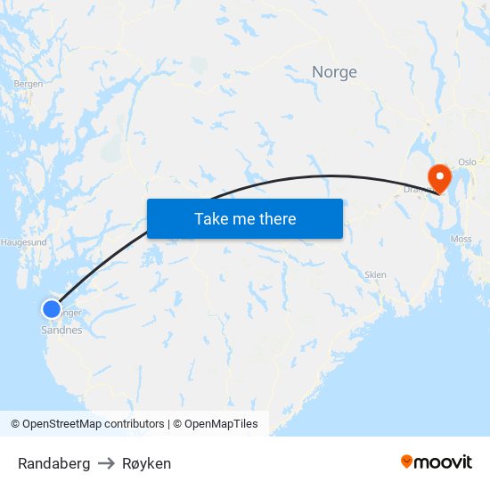 Randaberg to Røyken map