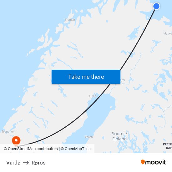 Vardø to Røros map