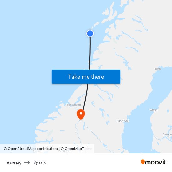Værøy to Røros map