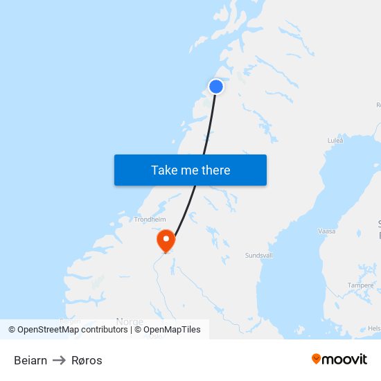 Beiarn to Røros map