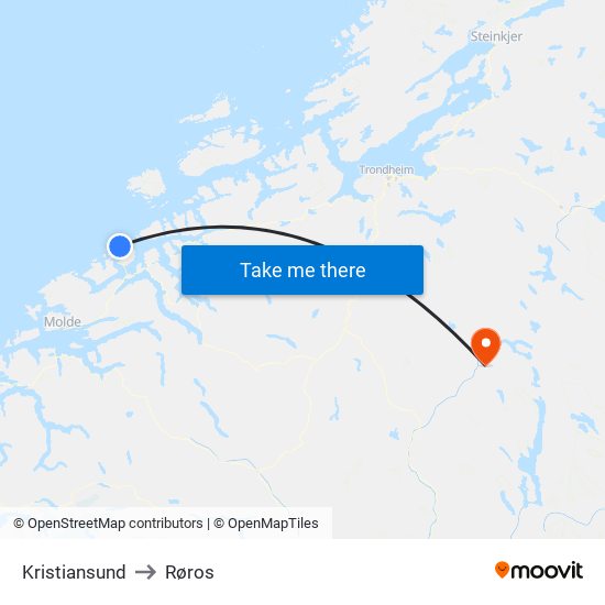 Kristiansund to Røros map