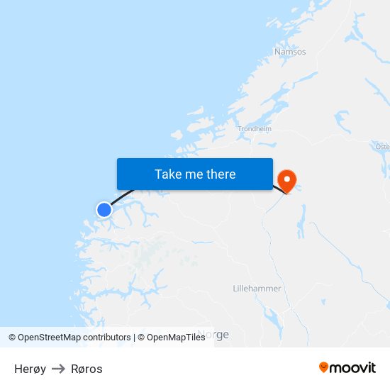 Herøy to Røros map