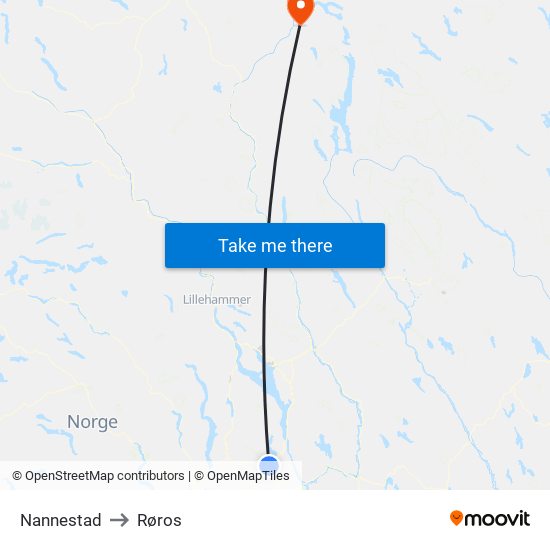 Nannestad to Røros map