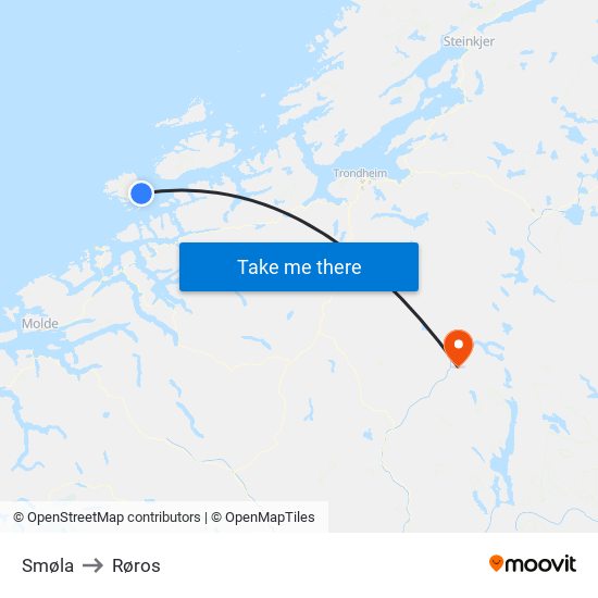 Smøla to Røros map