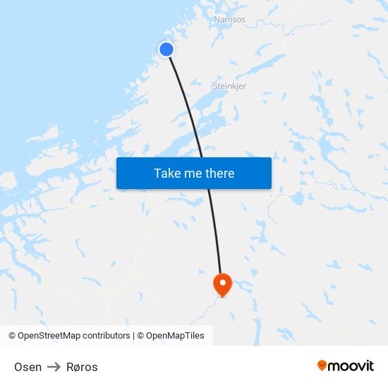 Osen to Røros map
