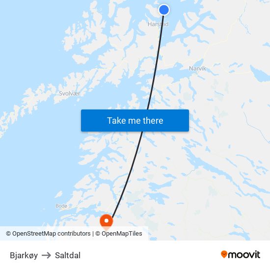 Bjarkøy to Saltdal map