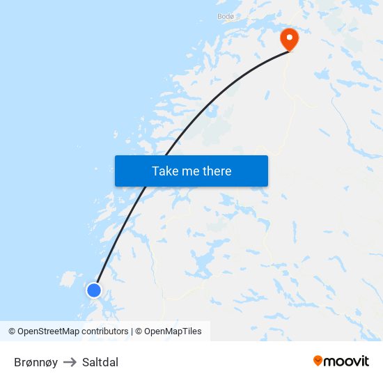 Brønnøy to Saltdal map