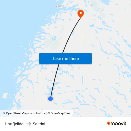 Hattfjelldal to Saltdal map