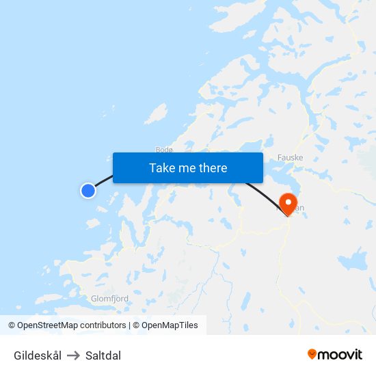 Gildeskål to Saltdal map
