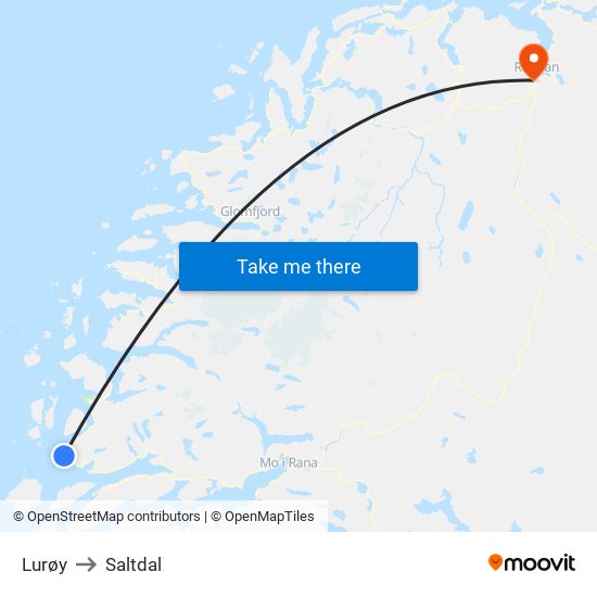 Lurøy to Saltdal map