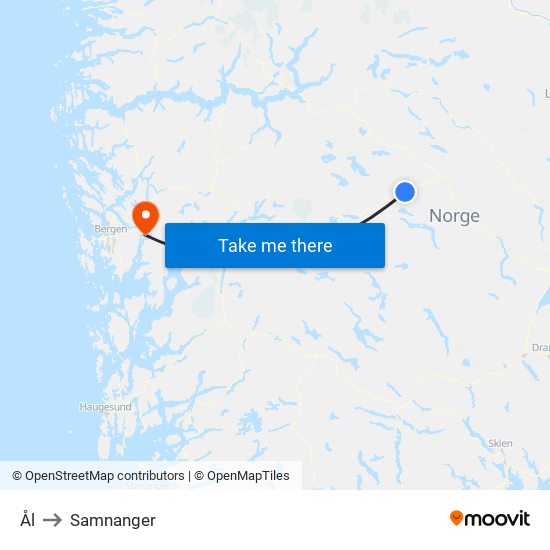 Ål to Samnanger map