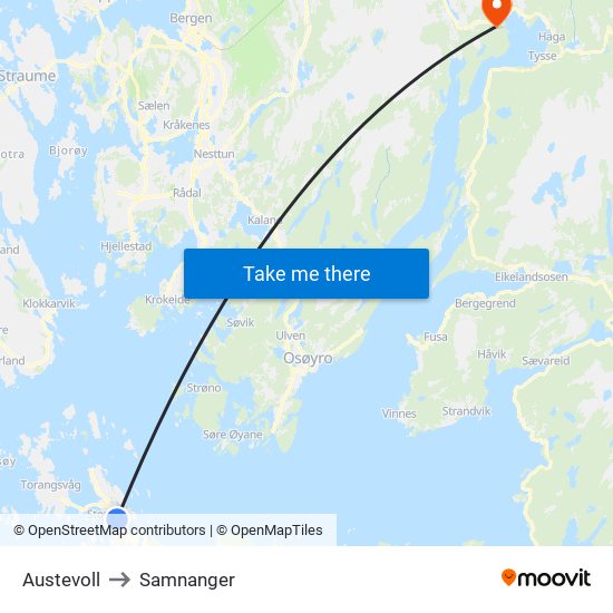 Austevoll to Samnanger map