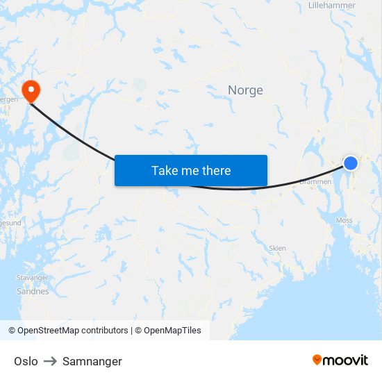 Oslo to Samnanger map