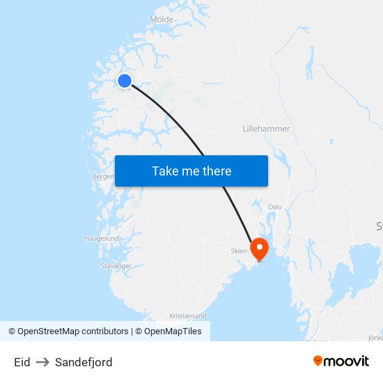 Eid to Sandefjord map