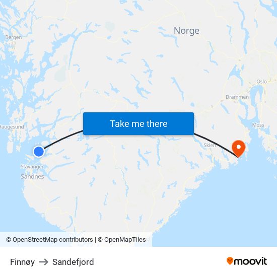 Finnøy to Sandefjord map