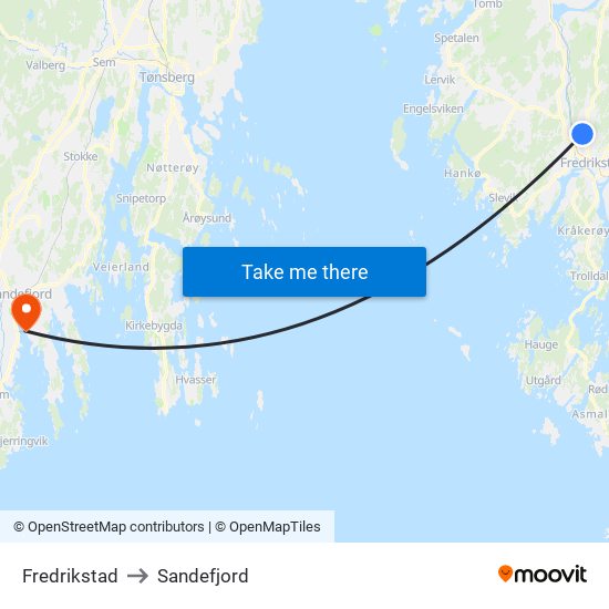 Fredrikstad to Sandefjord map