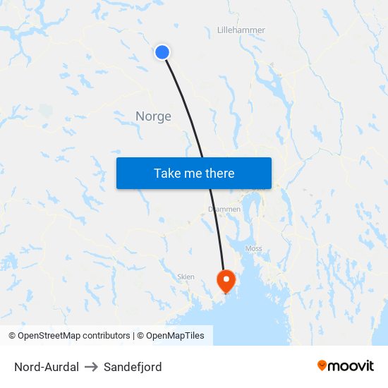 Nord-Aurdal to Sandefjord map