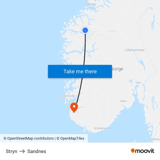 Stryn to Sandnes map