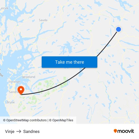 Vinje to Sandnes map