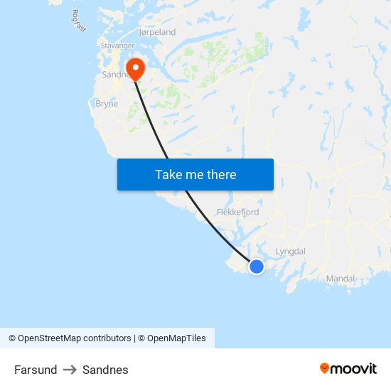 Farsund to Sandnes map