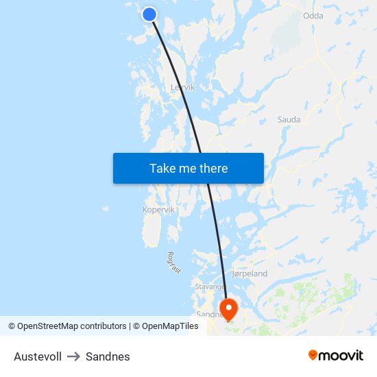 Austevoll to Sandnes map