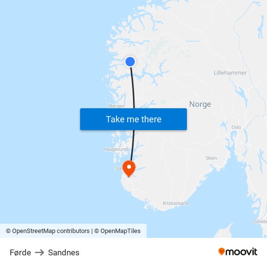 Førde to Sandnes map