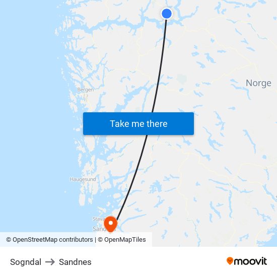 Sogndal to Sandnes map