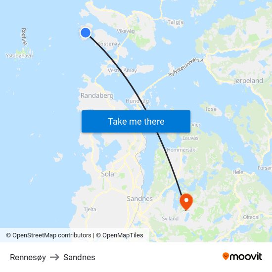 Rennesøy to Sandnes map