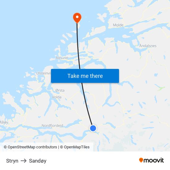 Stryn to Sandøy map