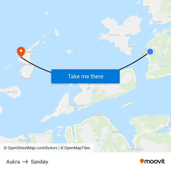 Aukra to Sandøy map